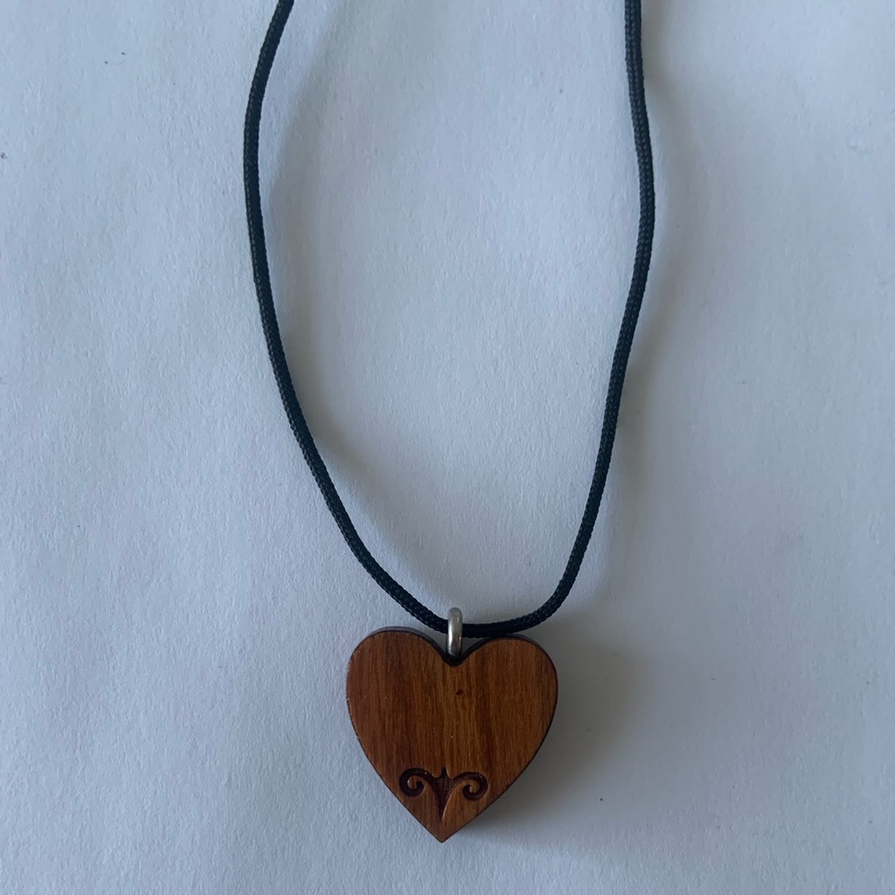 Wooden Large Bohemian Heart Pendant Necklace